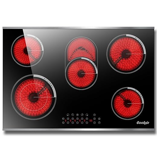 Cooksir Electric Cooktop 30 Inch - 5 Burner Electric Stove Built-in(29.13"x19.3") 8400W High Power, 30 In Ceramic Stove Touch Control with Timer, Safety Lock, Glass Metal Prame, 220-240V Hard Wired