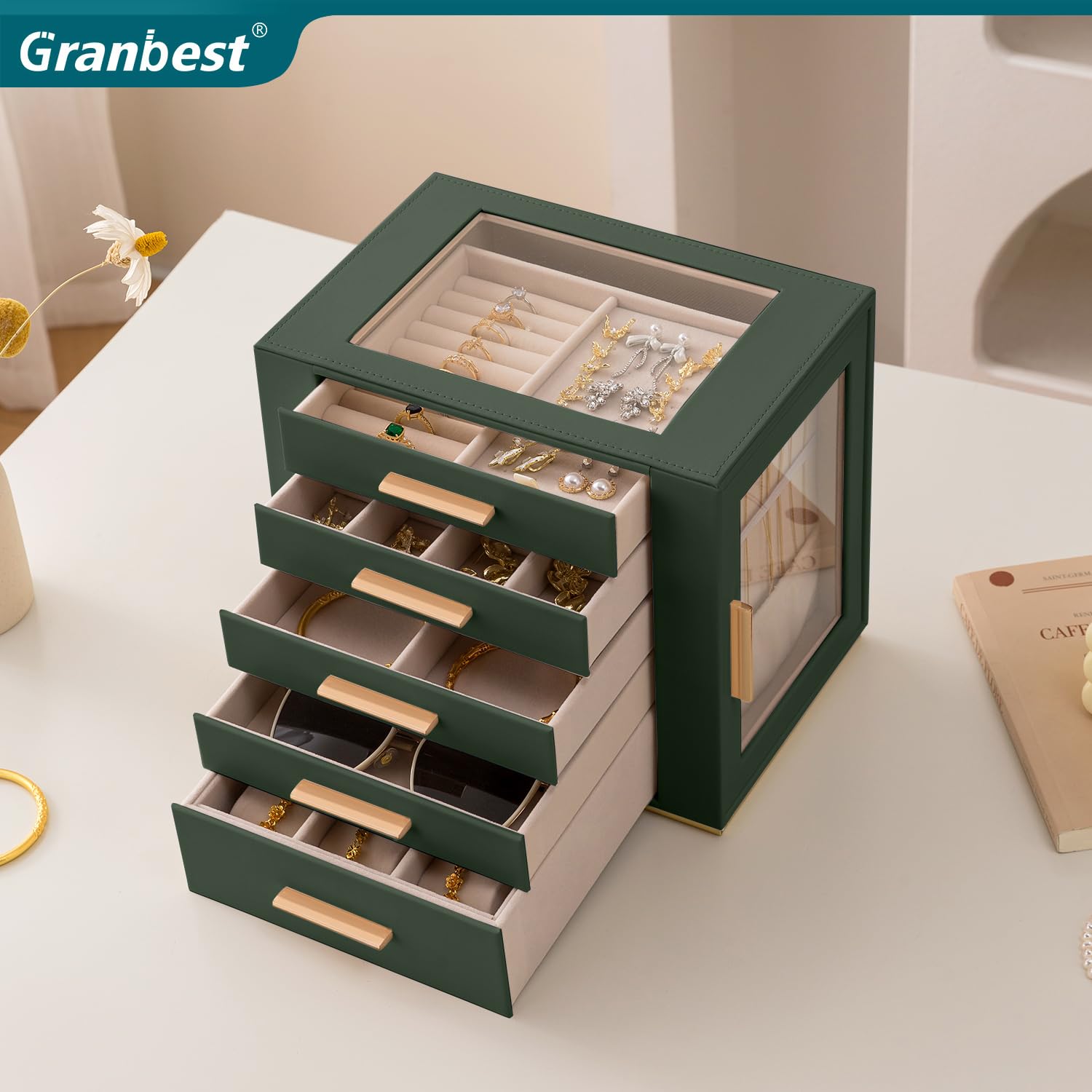 Granbest 5-warstwowe pudełko na biżuterię (ciemnozielone)
