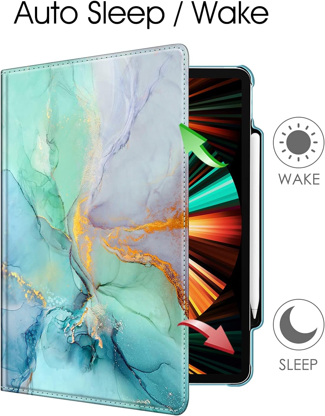 Fintie Rotating Case for iPad Pro 12.9-inch 6th Generation 2022-360 Degree Swiveling Protective Cover with Pencil Holder, Auto Sleep/Wake, Also Fit iPad Pro 12.9" 5th/4th/3rd Gen, Emerald Marble - Image 3