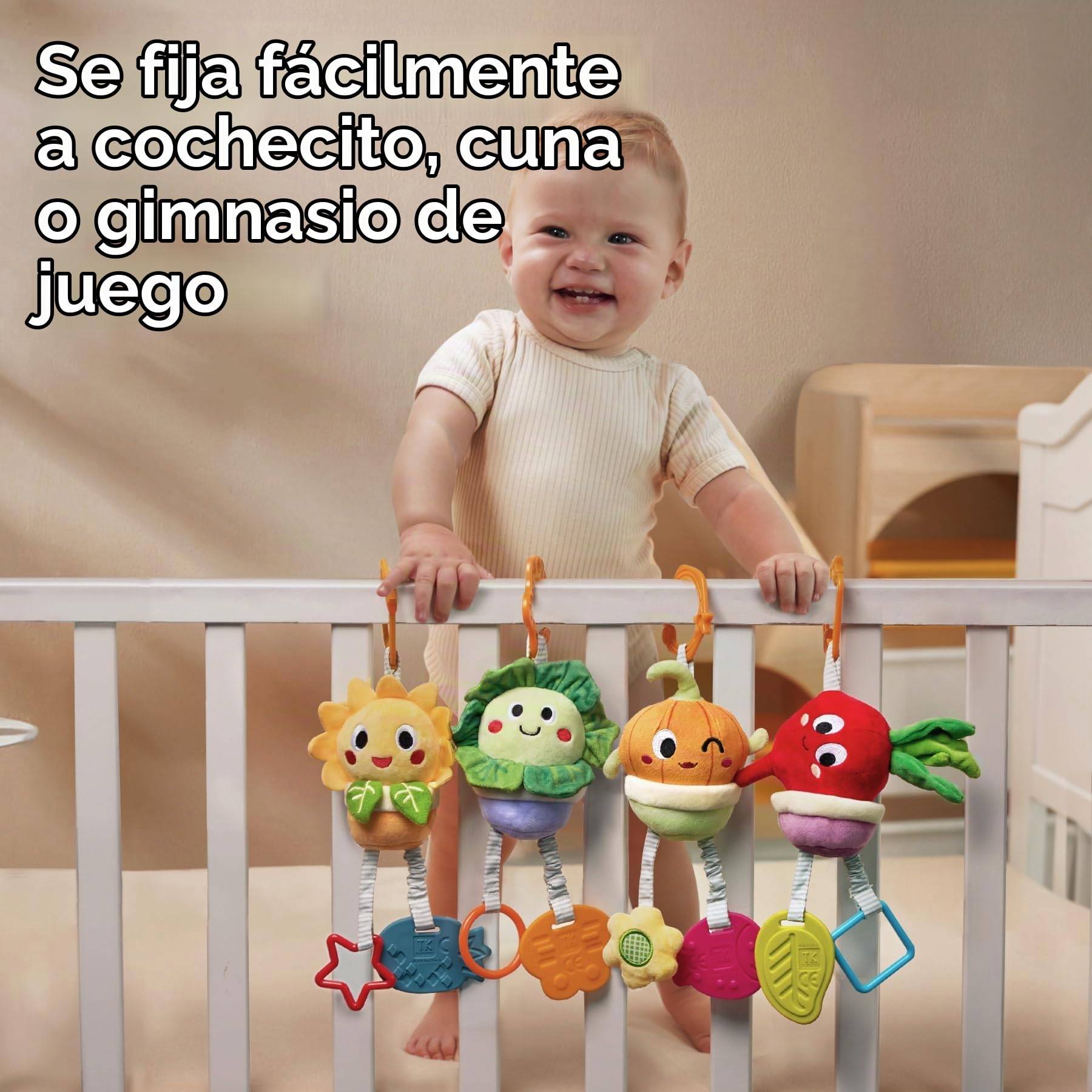 TUMAMA KIDS Juguetes Colgantes para Bebés 3 6 9 12 Meses, Colgantes para cochecitos de bebé,Sonajero recién Nacido, Planta de Peluche con Juguete de Agarre, Sonajeros Suaves Juguetes para Bebés