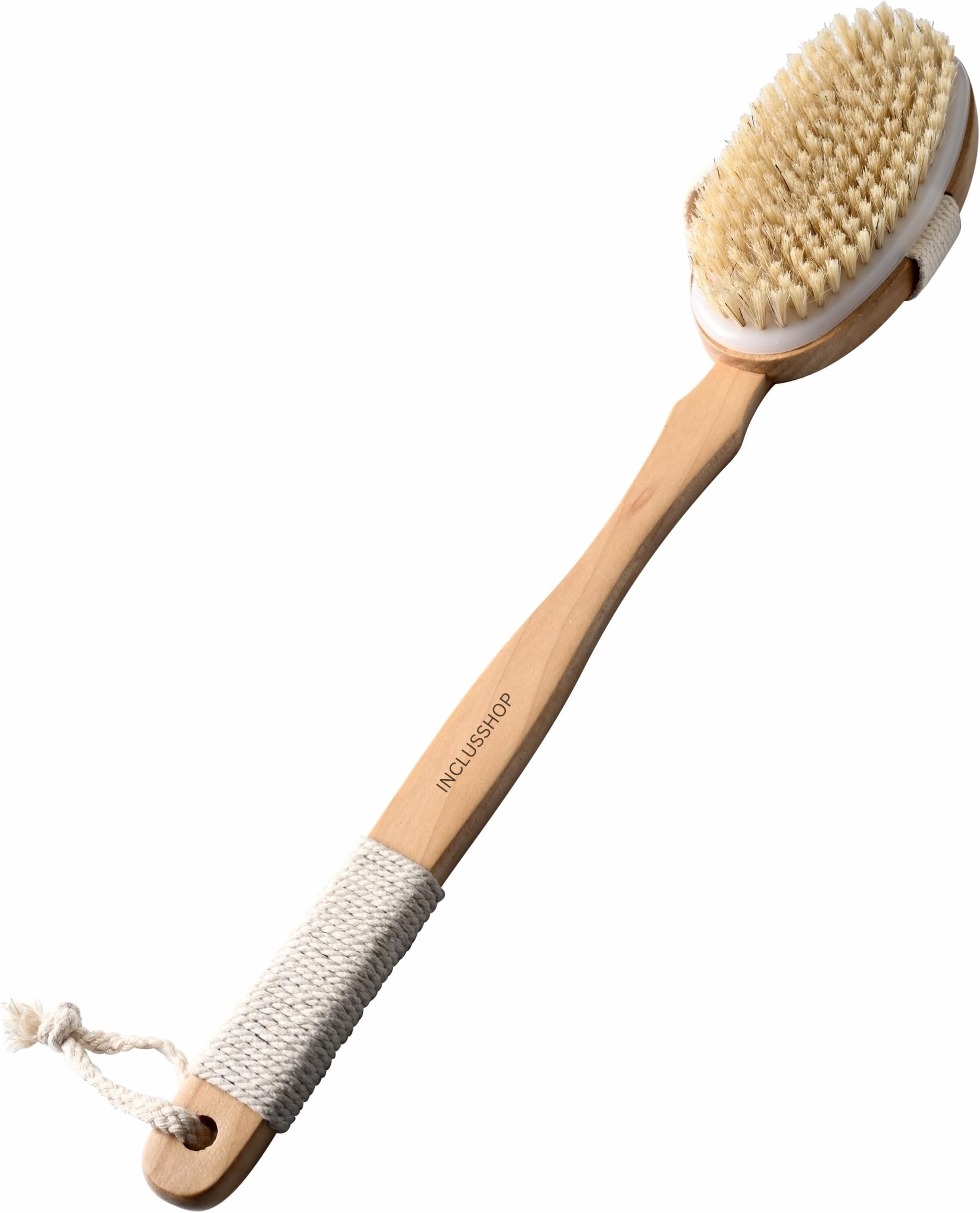 Detachable Wooden Bath Brush with Long Handle - Natural Bristles for 2-in-1 Wet & Dry Brushing Exfoliation, Blood Flow Stimulation - Body Scrubber for Smooth Skin & Reducing All Skin Types (Bath Brush)
