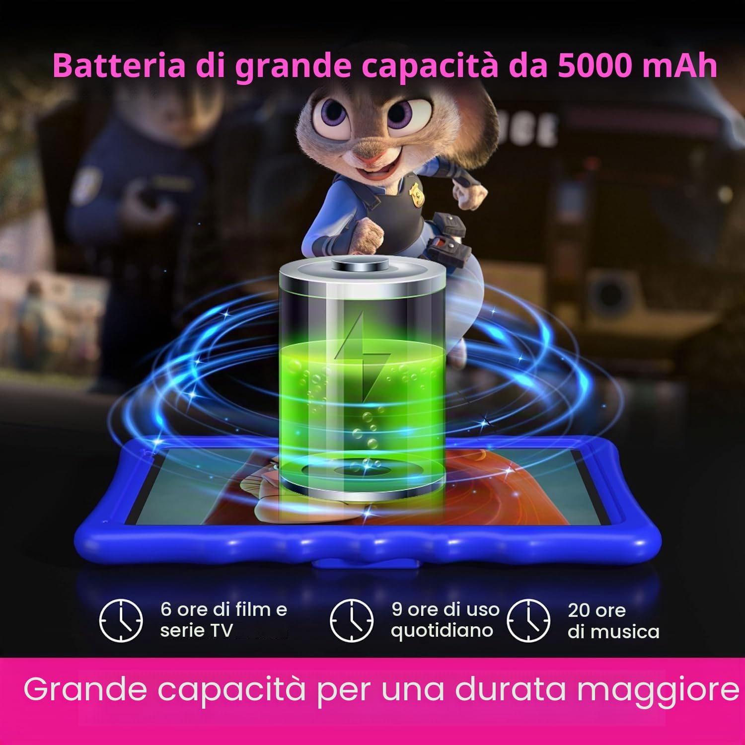 Tablet per bambini, Tablet per bambini con custodia protettiva antiurto, doppia fotocamera, Bluetooth, WiFi, tablet Android 13 da 10,1 pollici per bambini