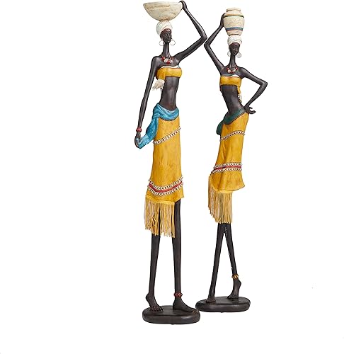 Miniatura 7 de Deco 79 Polystone People - Escultura decorativa hecha a mano para mujer africana, estatuas de decoración del hogar con jarras de agua y detalles de