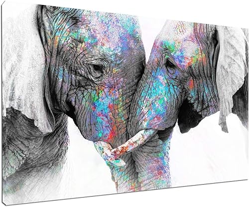 Arte de pared enmarcado de animales, pintura de decoración de pared de elefante, impresiones en lienzo familiar coloridas para amantes del graffiti