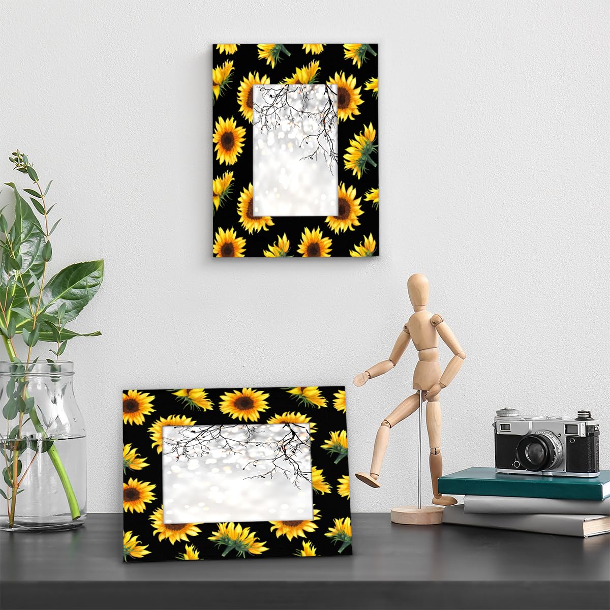 RIRIX Cornice portafoto in legno con girasole, 12,7 x 17,8 cm, vintage, per foto da tavolo o decorazione da parete
