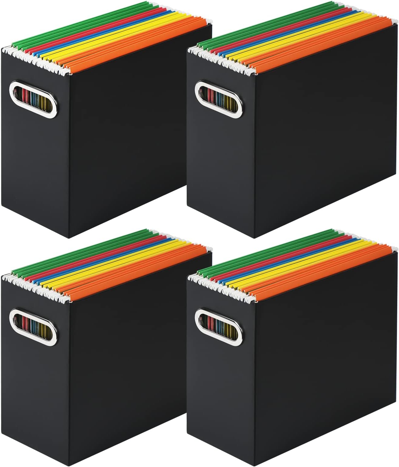Tunnkit File Organizer, Cardboard File Box for Letter Size Hanging File Folder Storage, Collapsible Hanging File Organizer with Handles for Office/ Home/ School, Black, 4 Packs