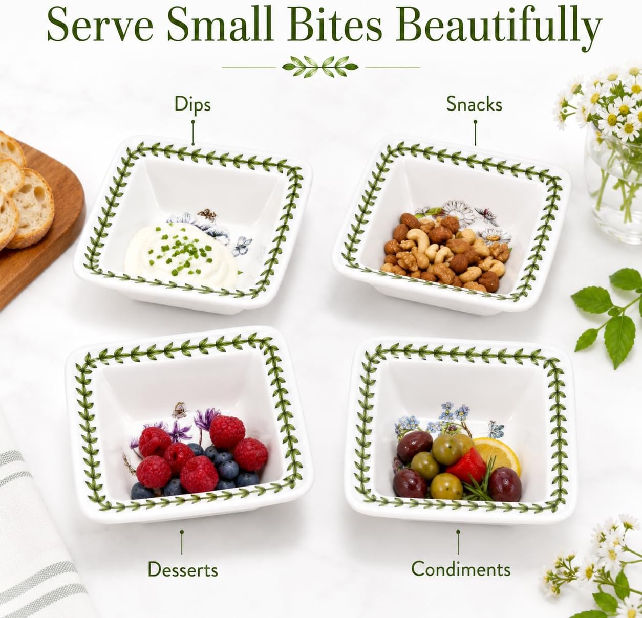 Portmeirion Botanic Garden Square Bowl, Mini, Set of 4