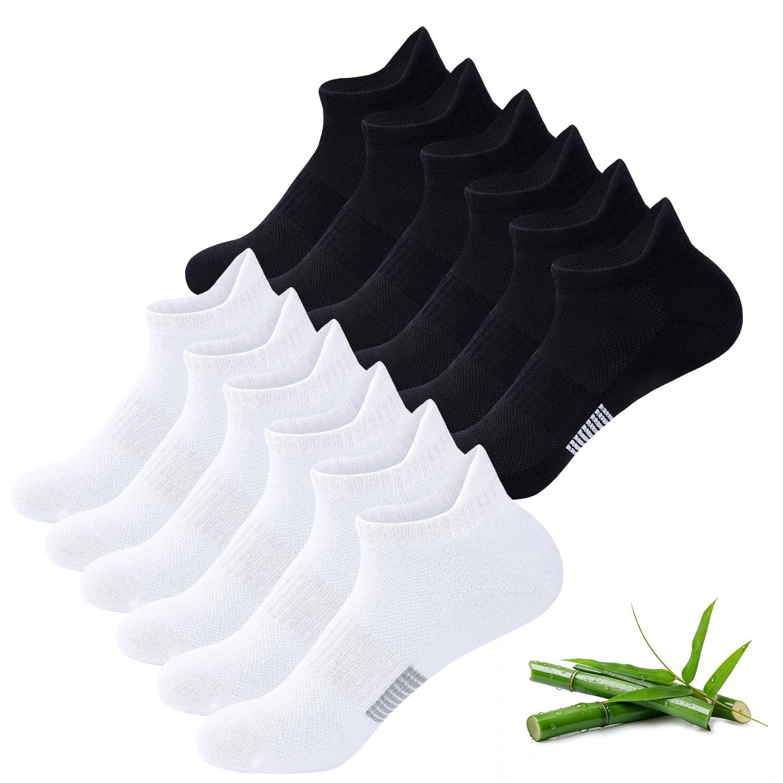 Niorasen Women's Bamboo Viscose Ankle Socks, 6 Pairs, Low Cut | Bamboo viscose and cotton blend with breathable mesh, seamless toe, arch support and reinforced heel and toe.