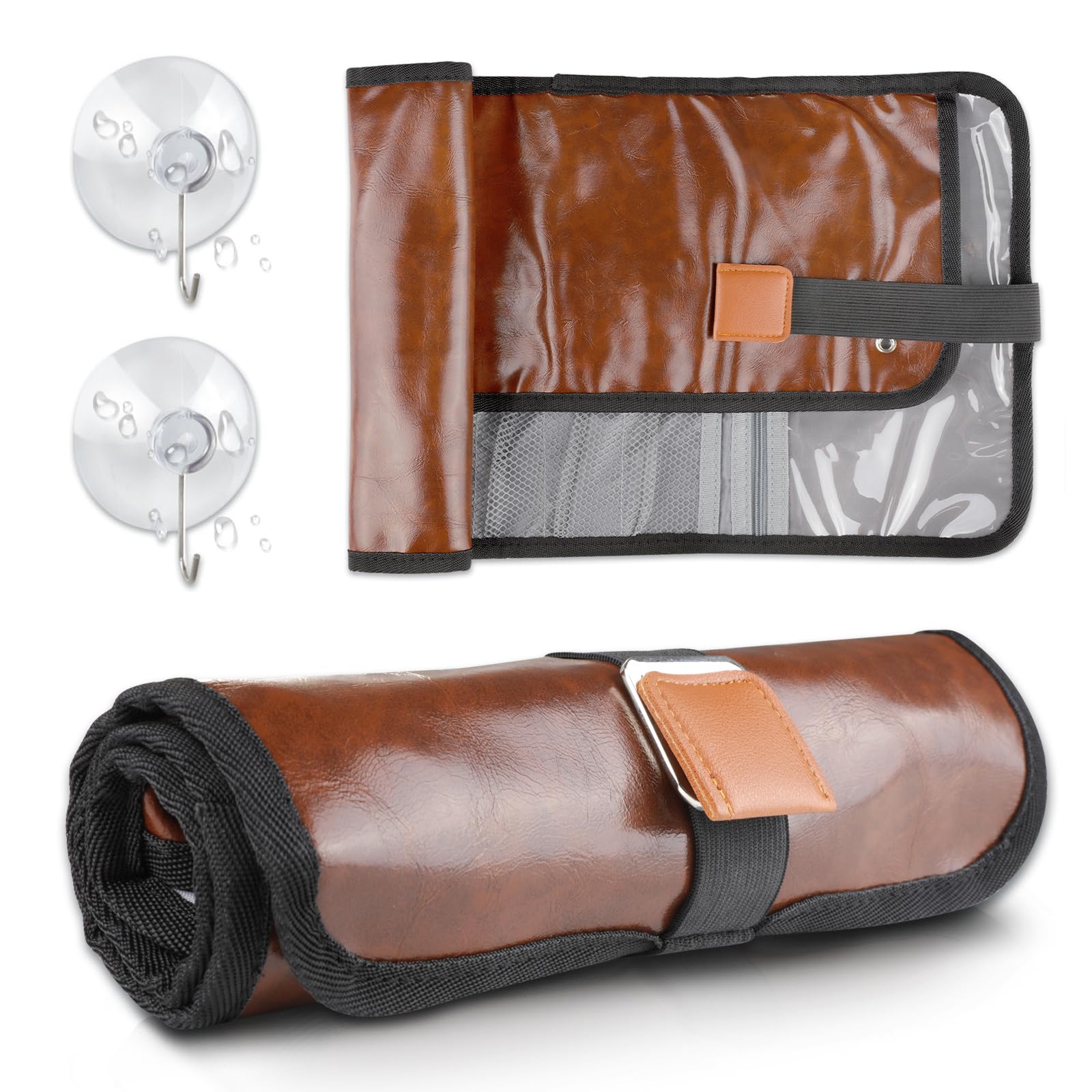 PDFans Toiletry Bag for Men, PU Leather Travel Toiletry Bag Water-Resistant  Travel Essentials Shaving Bag Compact Roll Organizer Bathroom Toiletries