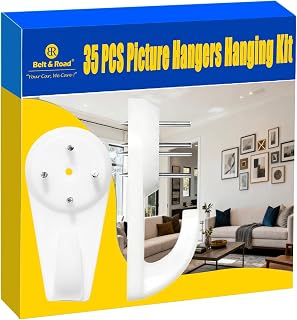 35 PCS Picture Hangers Hanging Kit, Heavy Duty Hooks for Stucco/Concrete/Hard Walls Without Drilling, Invisible Nail&25 LBS Weight Load 1 for Photos, Art and Frames (Standard, 35)