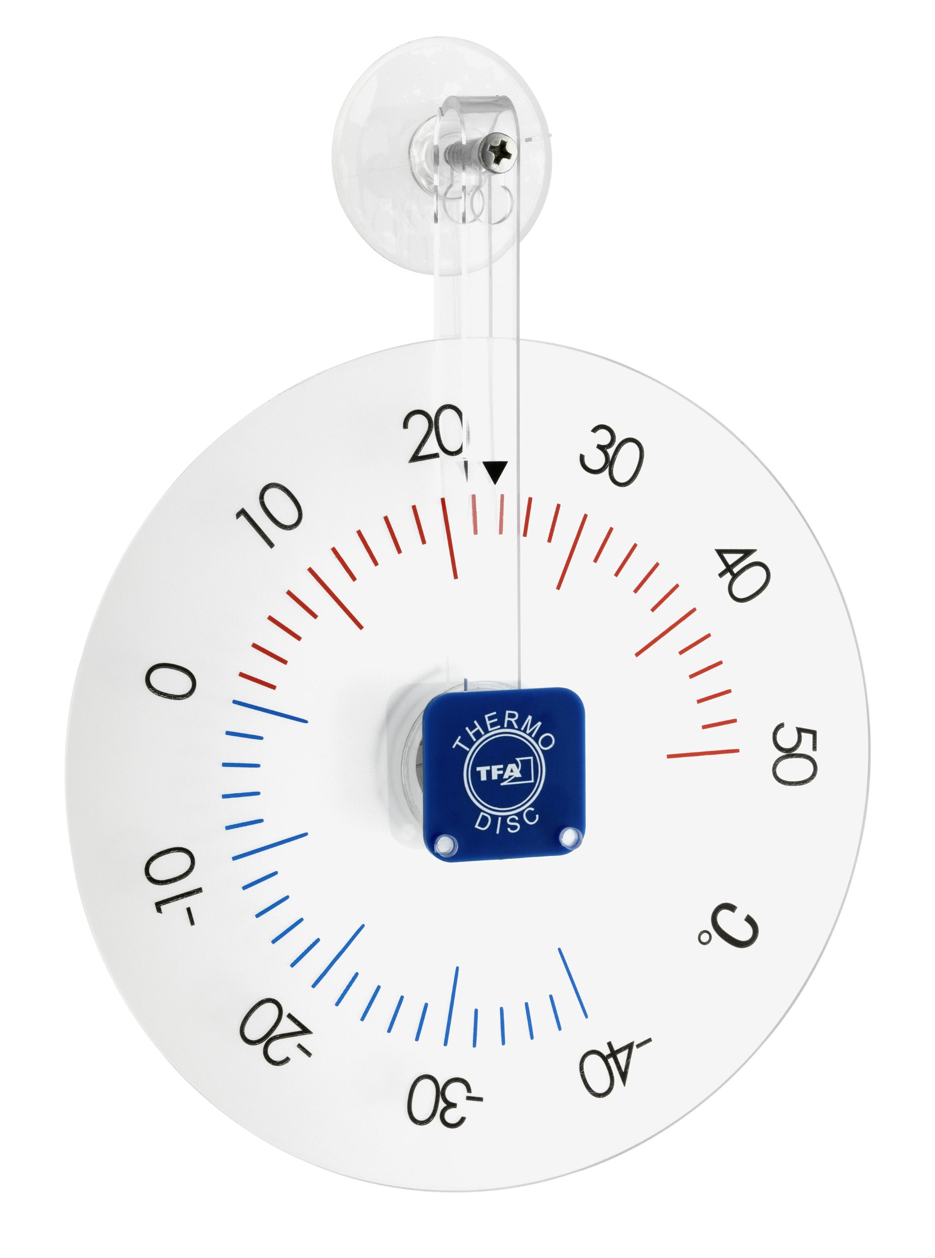 TFA Dostmann Thermo Disc - Termometro analogico per finestra, facile da leggere, montaggio facile e veloce grazie alla ventosa, resistente alle intemperie, 153 x 28 x 195 mm (lunghezza x larghezza x altezza)