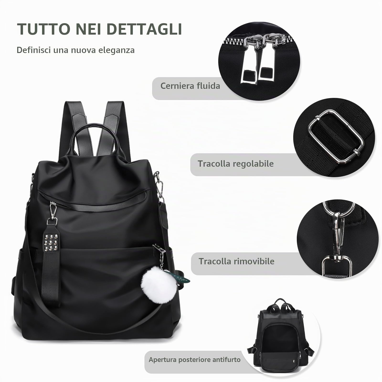NICOLE & DORIS Zaino Borsa Donna Zaino Antifurto Grande Zainetto Leggera in Nylon Borsa Tracolla Zaino 2 in 1 Zaino da Viaggio per lo Shopping Blu
