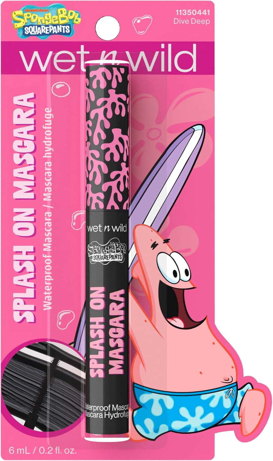 wet n wild SpongeBob Splash On Waterproof Mascara, Bold Black Mascara for Volume, Definition & Long-Lasting Wear, Cruelty Free - Dive Deep