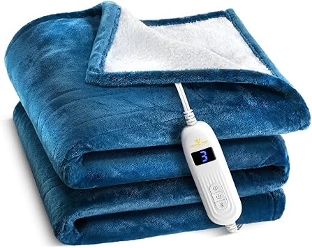 Medical king Heated Blanket, Machine Washable Extremely Soft & Comfortable Electric Blanket Throw Fast Heating with Hand Controller 10 Heating Settings & auto Shut-Off Blue, 50 x 60