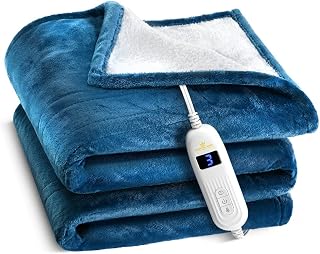 Medical king Heated Blanket, Machine Washable Extremely Soft & Comfortable Electric Blanket Throw Fast Heating with Hand Controller 10 Heating Settings & auto Shut-Off (Blue, 50 x 60)