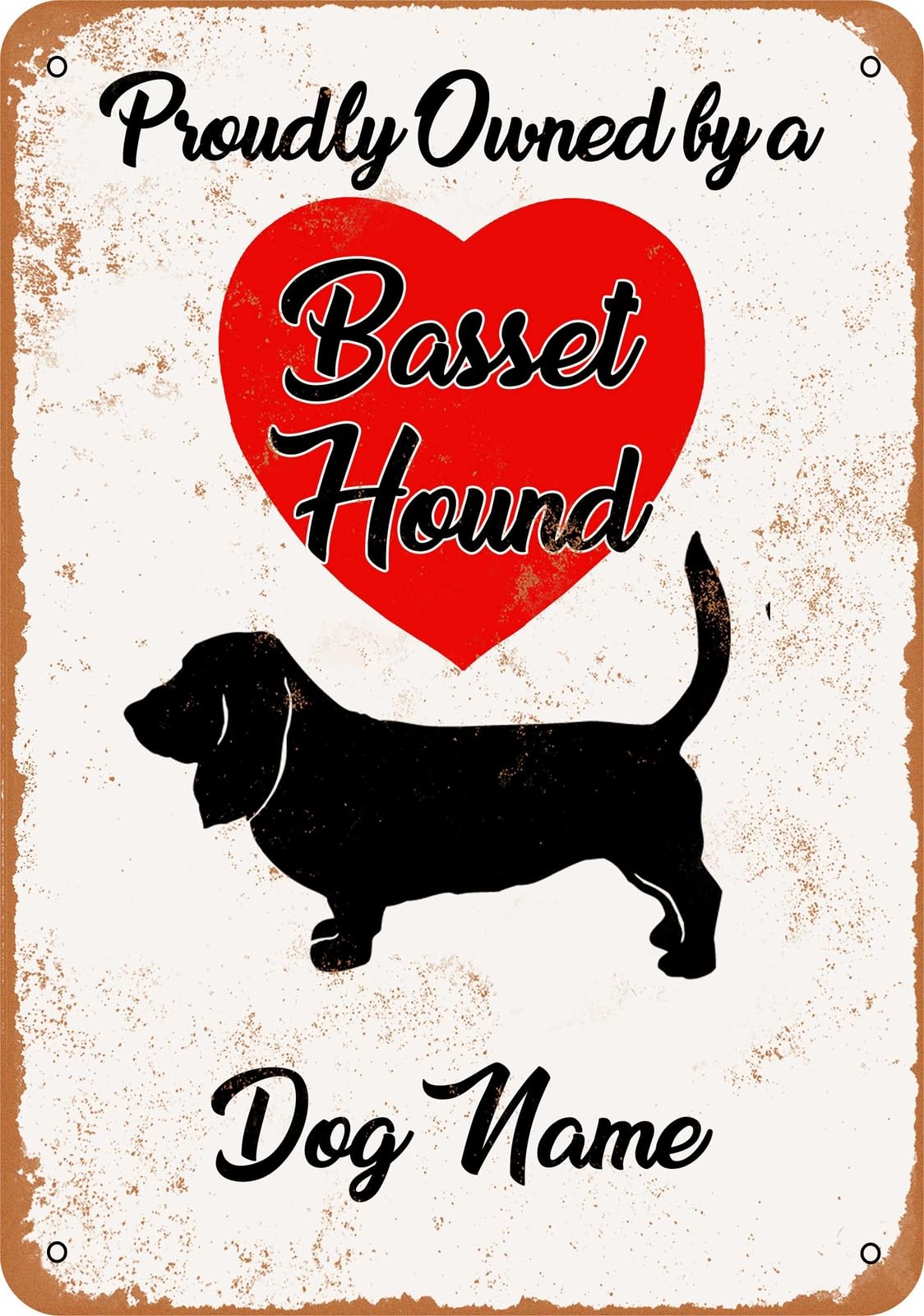 Miaomansenstore Metal Sign - Custom Dog Name - Basset Hound 2 - Vintage Look Home Decor