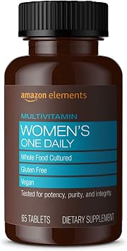 Amazon Elements Womens One Daily Multivitamin, 59% Whole Food Cultured, Vegan, 65 Tablets, 2 month supply Packaging may vary