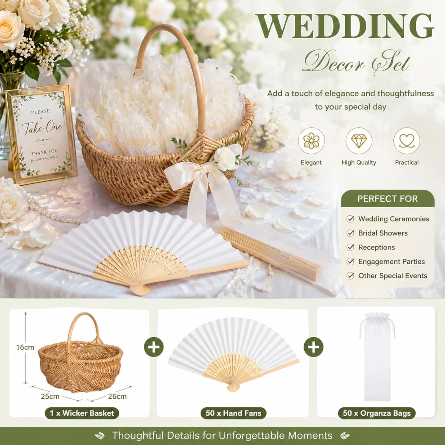51 Pack Wedding Fan for Guests, Abanicos De Mano para Fiesta