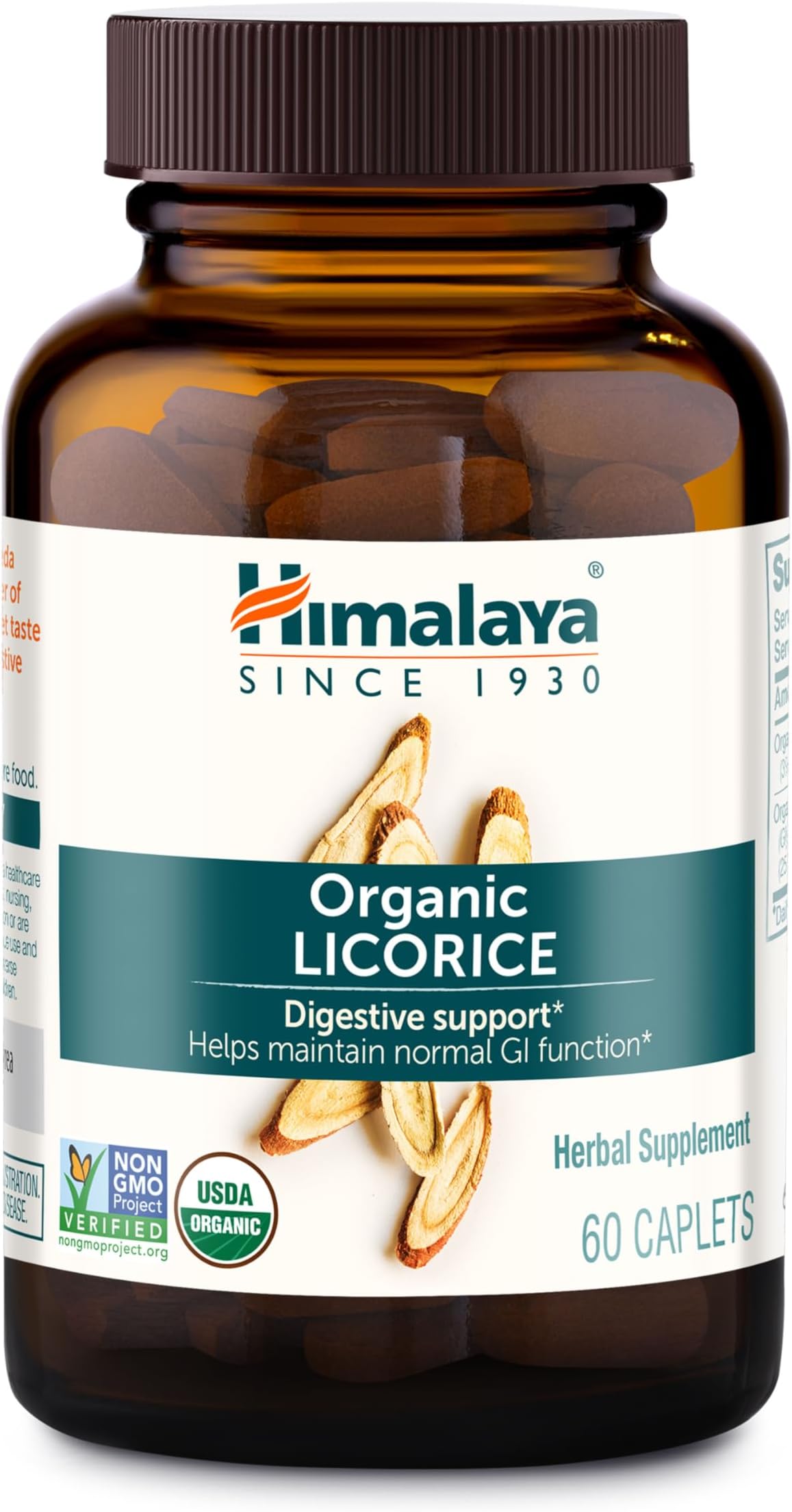 Himalaya Organic Licorice, 60 Day Supply - Digestive Health Supplement for Upset Stomach Relief and Occasional Bloating and Heartburn - USDA Organic, Vegan, Non-GMO, Non-DGL, Gluten Free, 60 Caplets