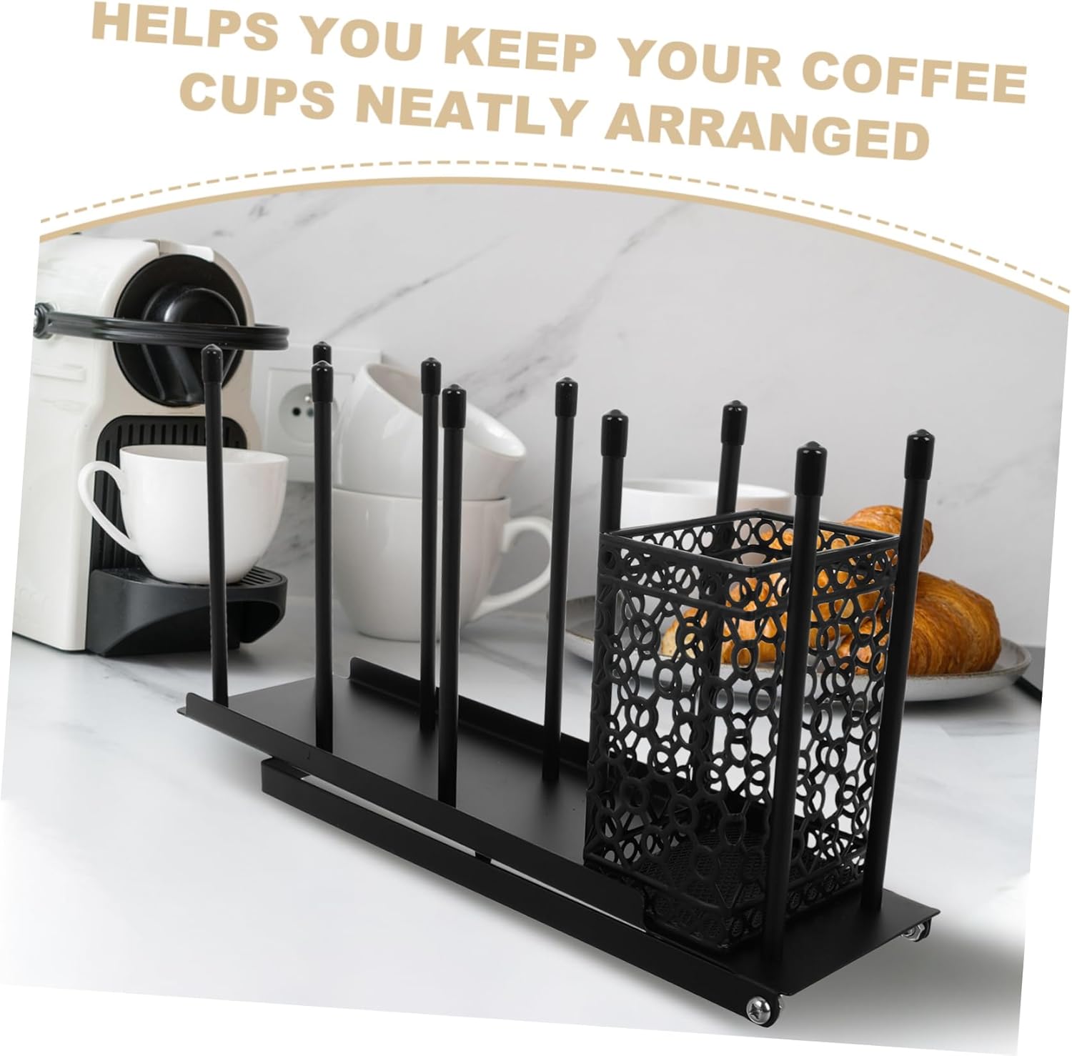 Coffee Cup Lid Dispenser with Compartments Efficient Organizer for Disposable Cups Accessories for Home Kitchen Coffee Bar Countertop