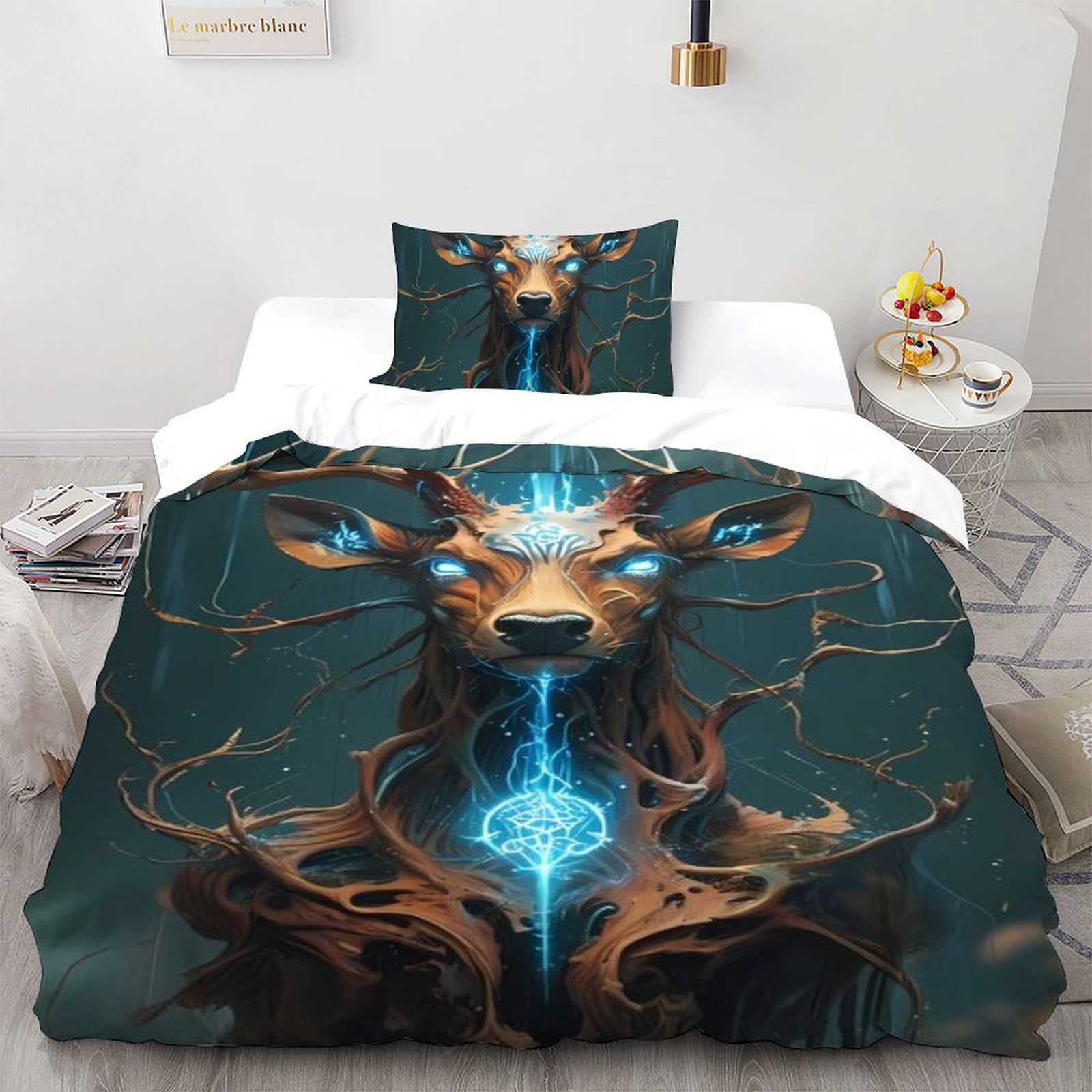 Parure de lit deer science-fiction 135x200cm avec housse de couette single et taies d'oreiller