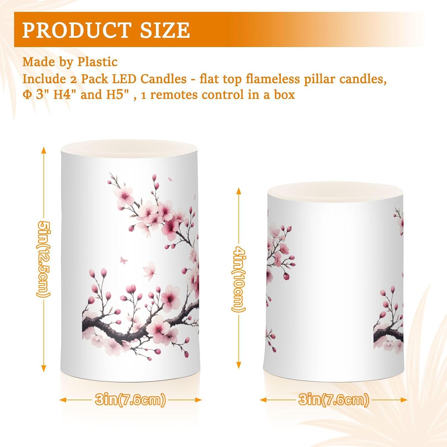 Flickering Flameless Candles, Pink Cherry Blossom Flowers LED Candles with Remote Timer, Battery Operated Candle for Valentine Wedding Halloween Christmas Decor - Set of 2