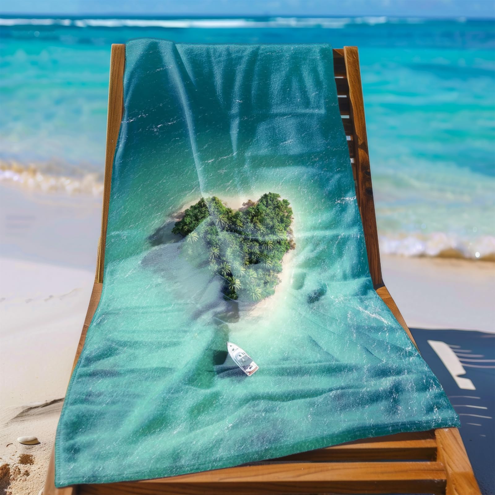 Beach Towel 80x160 Island Green Tree Microfibre Quick Dry Towel for girls,Pool Swimming Travel Towels,Sand-Resistant, Absorbent, Lightweight