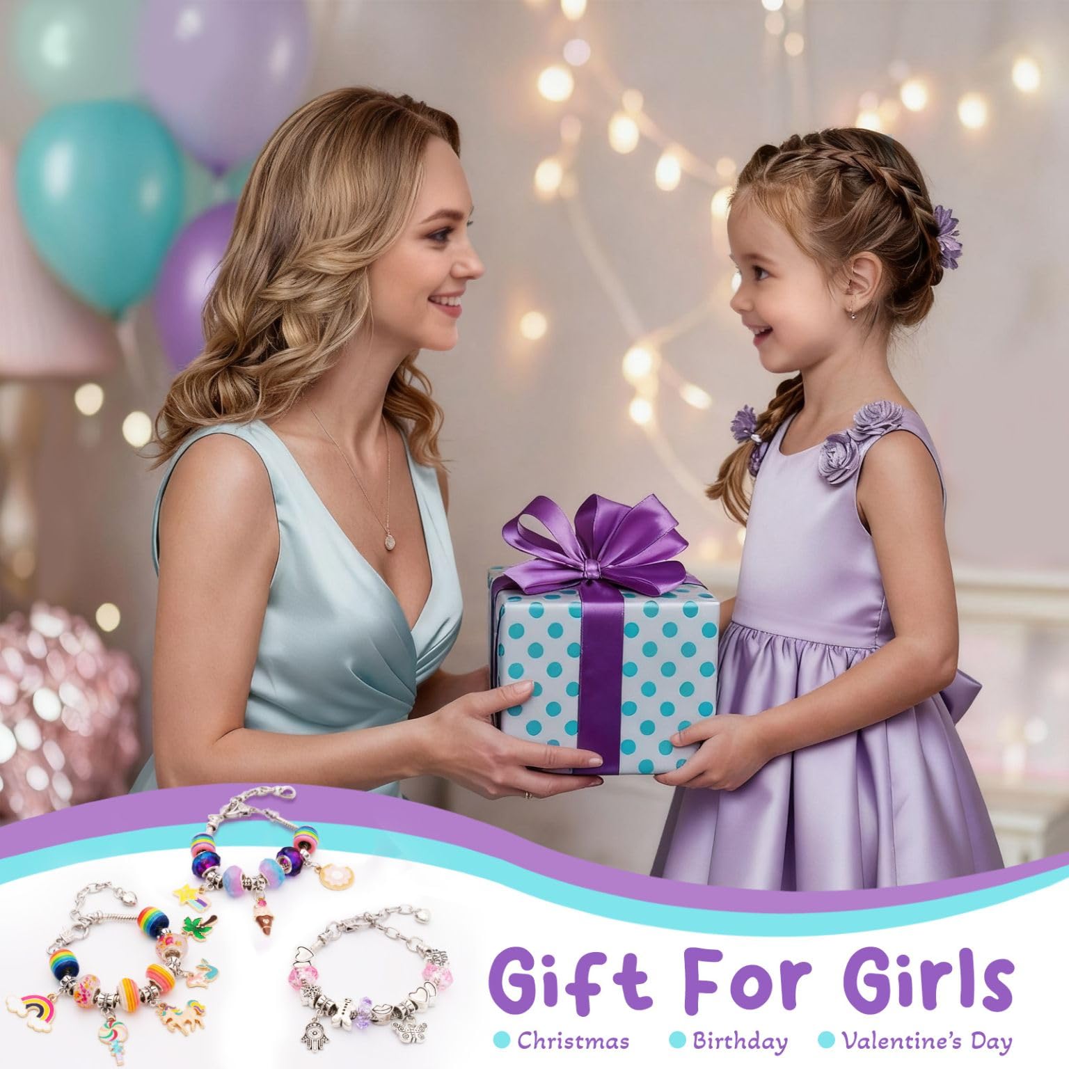 Mädchen-Charm-Armband-Bastelset: Geschenk ideal für 6, 7, 8, 9 Jahre alte Mädchen, Geburtstagsgeschenke, Meerjungfrauen-Schmuck, Kunst und Handwerk für Kinder im Alter von 8–12 Jahren, die die