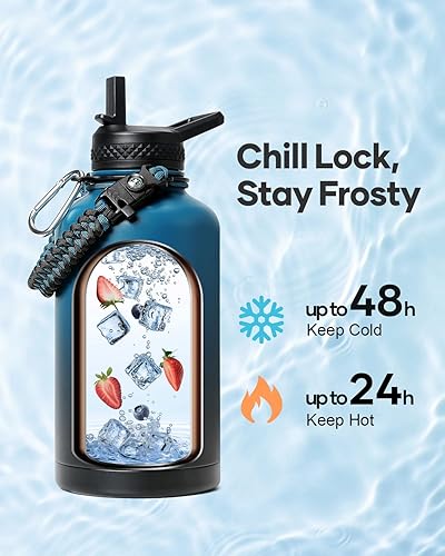 Miniatura 2 de Botella de agua aislada de 64 onzas, frasco de agua de medio galón de acero inoxidable, fría durante 48 horas, sin BPA y a prueba de fugas, con