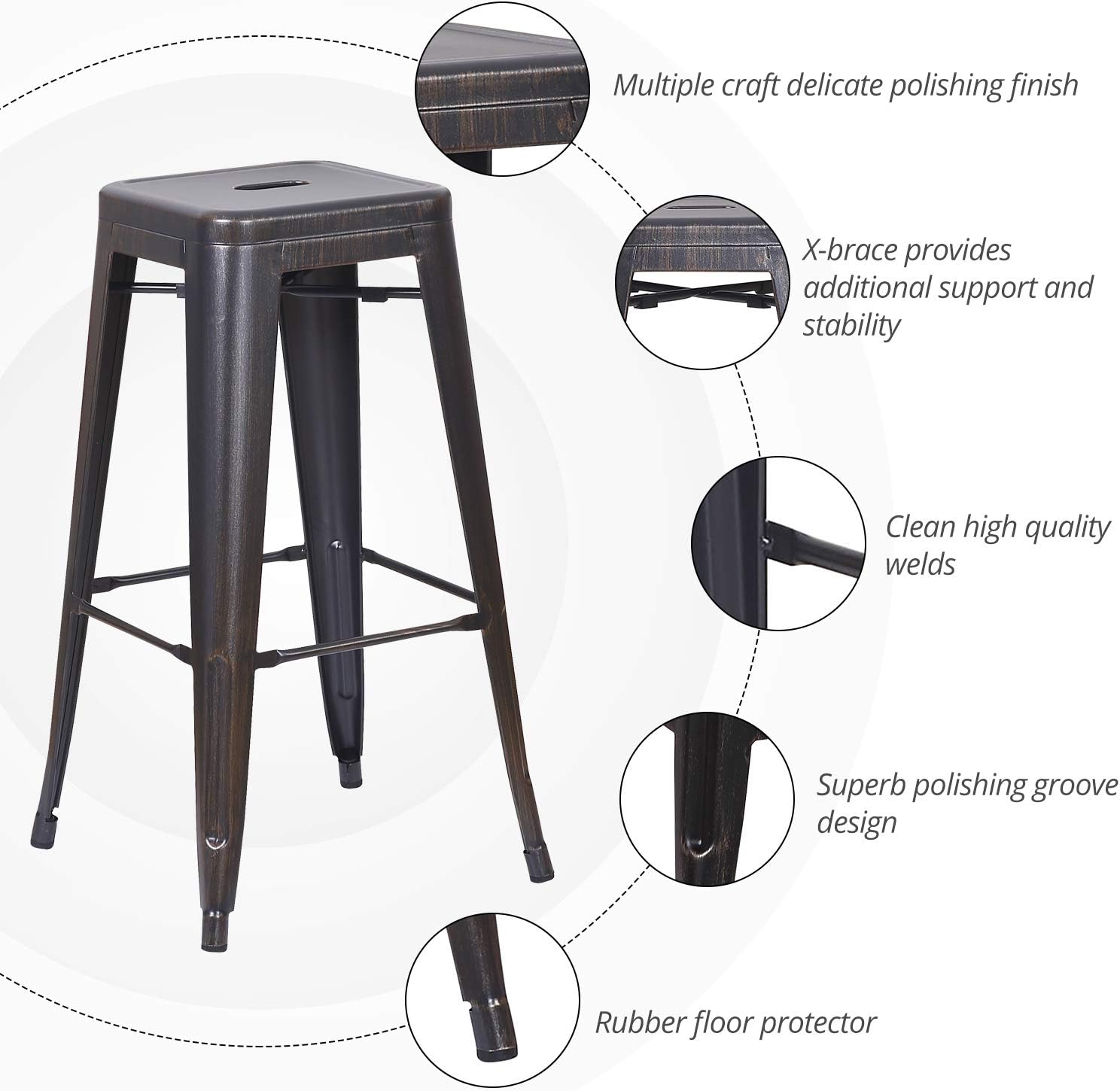 Buy Lch 30 Backless Metal Bar Stools Set Of 4 Industrial Chic Modern Stackable Barstools For Indoor Outdoor Counter Home With Rubber Feet