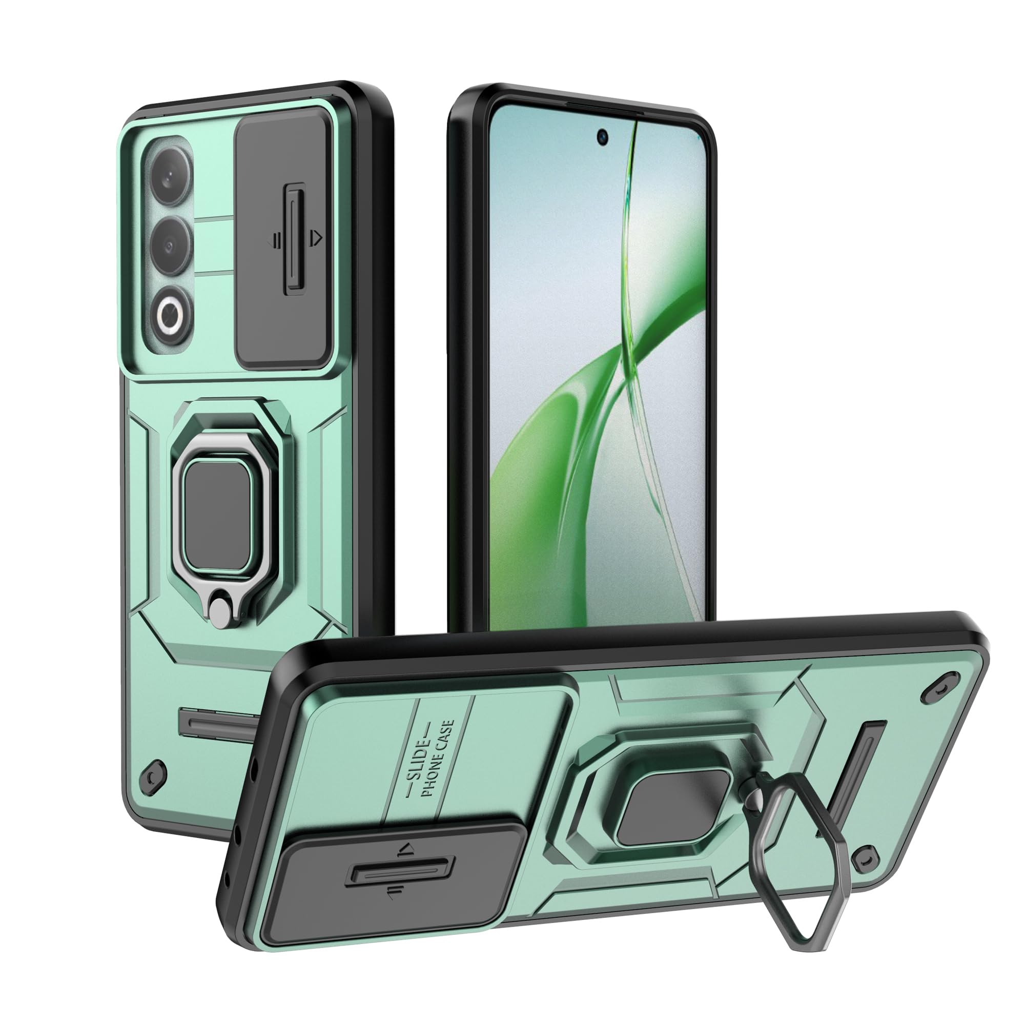 Lustree Back Cover Shockproof Silicone Military Anti-Drop Case with 360° Metal Bracket and Sliding Camera Cover Case for OnePlus Nord CE 4 - Green (B0D9HKZTCT) Amazon Price History, Amazon Price Tracker