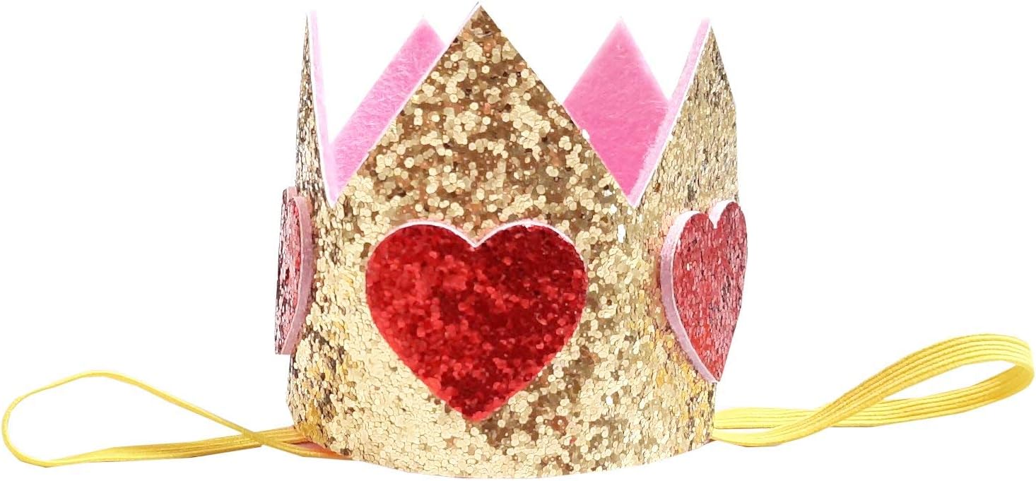 Baby Girls Valentine's Day Hearts Red Glitter Crown Headband