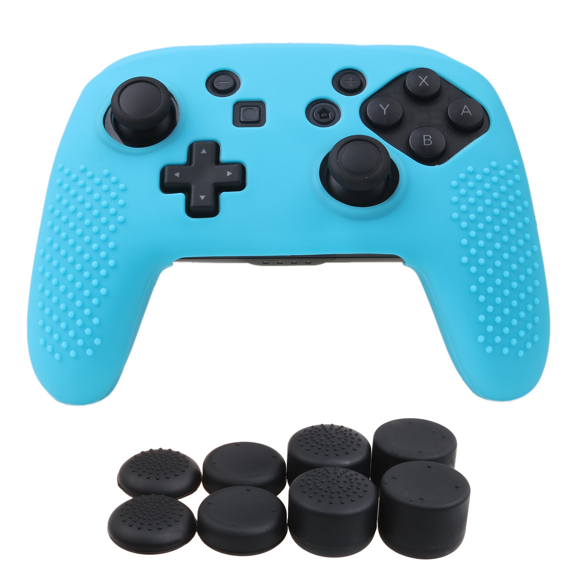 YoRHa Studded Silicone Cover Skin Case for Nintendo Switch Pro controller x  1(blue) With Pro thumb grips x