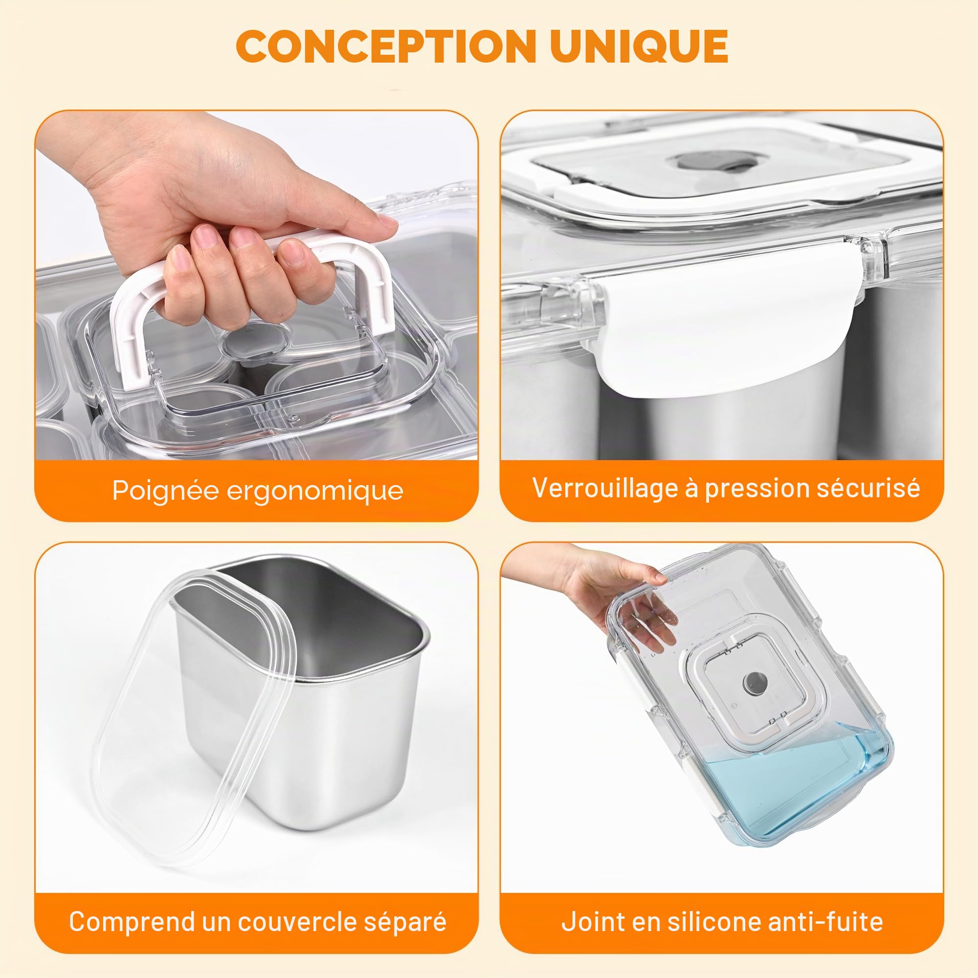Boîte à Goûter à 8 Compartiments avec Poignées et Couvercles Indépendants | Aurinovellia Boîte à Goûter Réutilisables, Lavables au Lave-Vaisselle, Adaptées aux Pique-Niques, Fêtes, Collations, Fruit