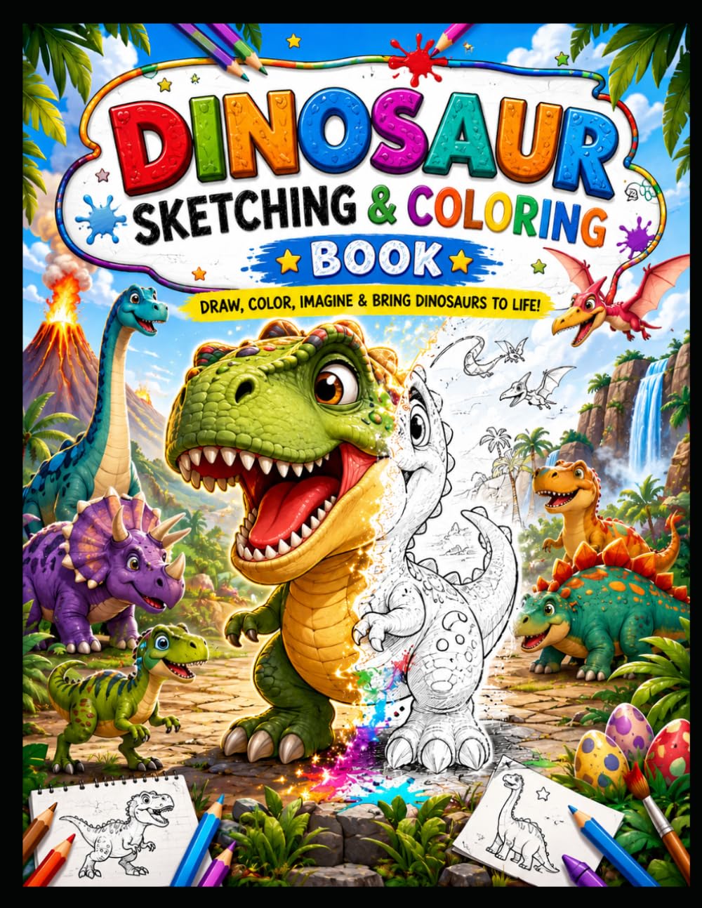 Dinosaur sketching & coloring book for kids