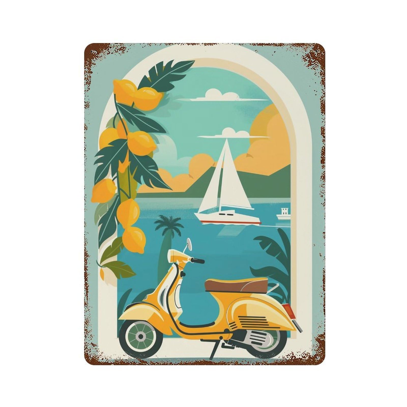 HDURYEYRYY Lemon Coast Vespa Escape 03 Wall Retro Iron Vintage Art Metal Tin Sign Poster Modern Home Cofffee Club Art Bar Shop Decor 40x30cm