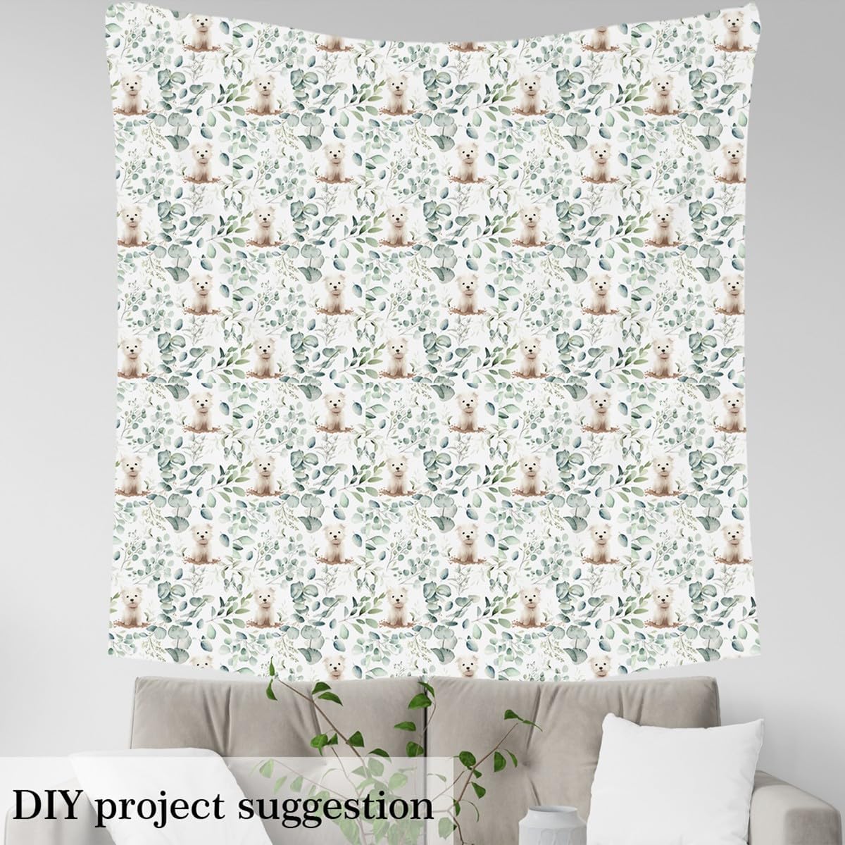 Erosebridal Cute Dog Fabric by the Yard,White Puppy Dog Upholstery Fabric,Spring Garden Style Decorative Fabric,Watercolor Lovely Animals Decor Indoor Outdoor Fabric,2 Yards