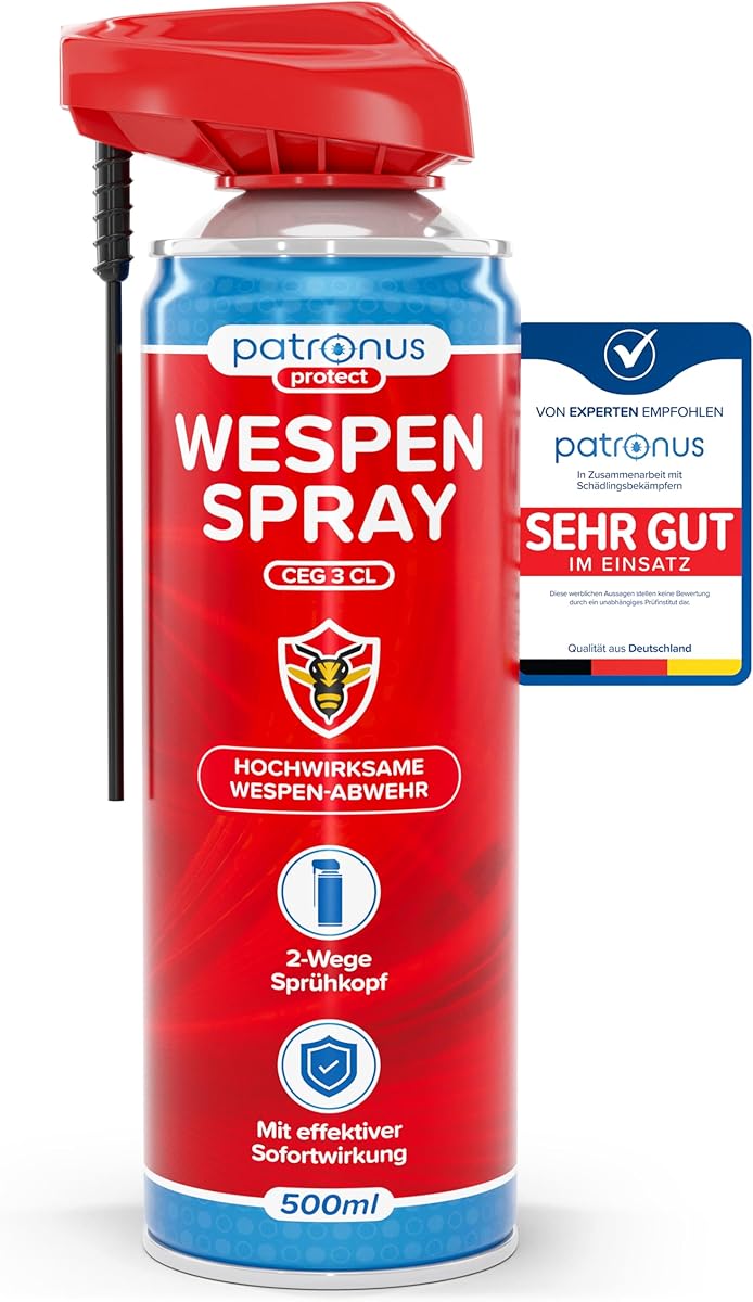 Patronus Wespen Spray 500ml - Wespenspray mit langem Sprührohr & effektiver Sofortwirkung für Wespen Abwehr, Mittel gegen Wespen & Wespennester - hochwirksames Anti Wespen Spray