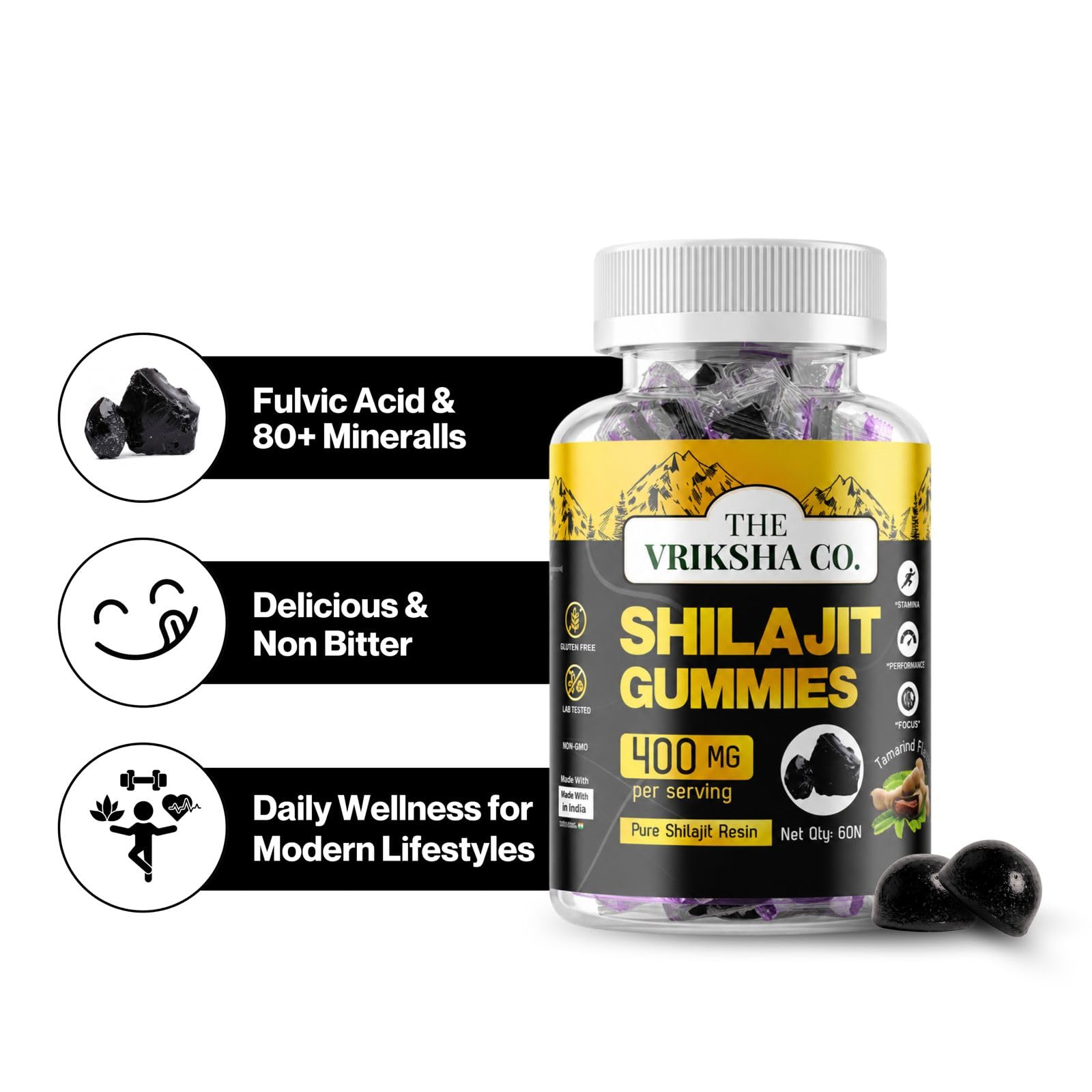 Shilajit Gummies 400mg for Adults | Boosts Stamina, Strength, Performance & Vitality | Advanced Shilajeet Gummies | Fulvic Acid & Trace Minerals | Tamarind Flavour (60 Gummy) — Amazon image 2