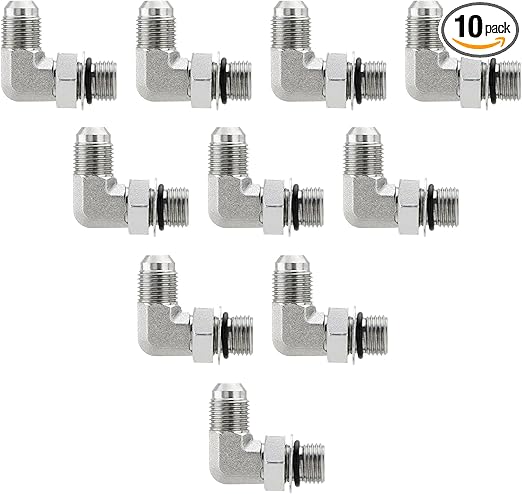 10 Pack 90 Degree Elbow Hydraulic Hose Fittings: 3/8" JIC 37° Male x #6 SAE/ORB Male, Hydraulic End Connectors with Protection Cover - 6801-06-06
