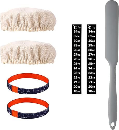 Juego de 7 piezas de repuesto para tarro de inicio de masa madre, kit de inicio de masa madre con tapa de tela, espátula de silicona, banda de