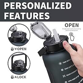 ST-YIBEN 128oz Large Motivational Water Bottle with Time Marker,Leakproof & BPA Free 1/One Gallon Big Black Water Bottle with Straw & Handle Tritan Water Jug for Women Men to Fitness,Gym,Sports