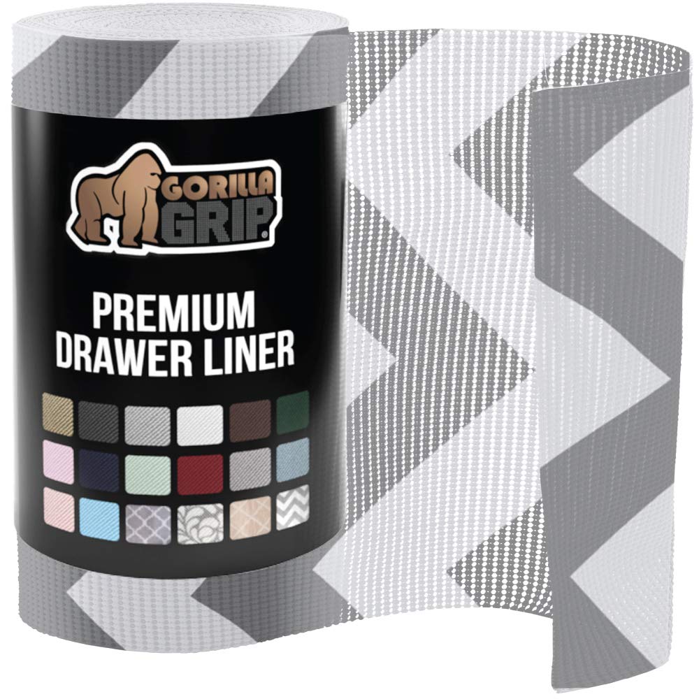 Gorilla Grip Drawer and Shelf Liner, Non-Adhesive, Size (20" x 20'), Durable and Strong, Grip Liners for Drawers, Shelves, Cabinets, Storage, Kitchen and Desks (Chevron: Gray/White)