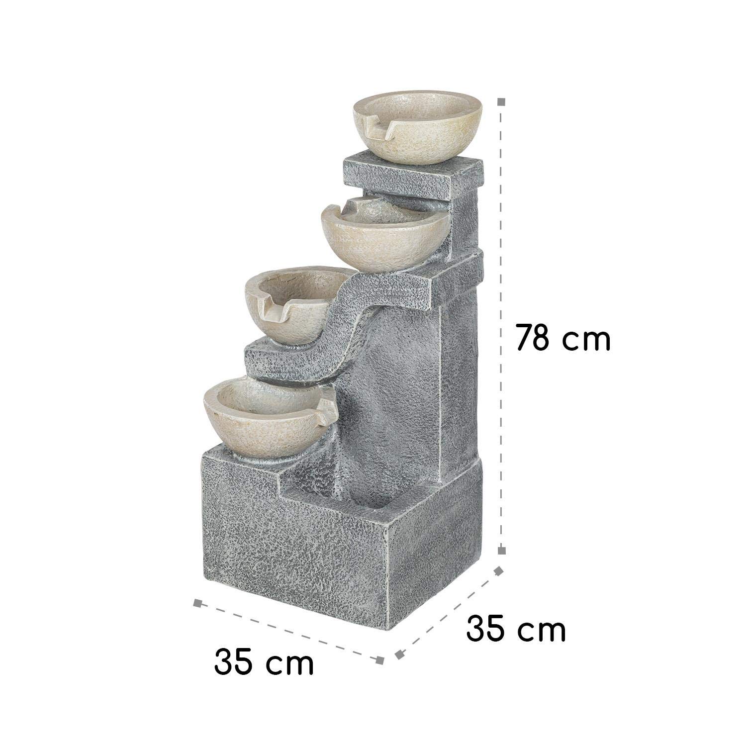 blumfeldt Delos - Fontana da Giardino Decorativa, Gioco d'Acqua, Umidificazione, Illuminazione LED: Bianco Caldo, al Chiuso e all'Aperto, Cavo: lungo 5 m, Cemento, Grigio