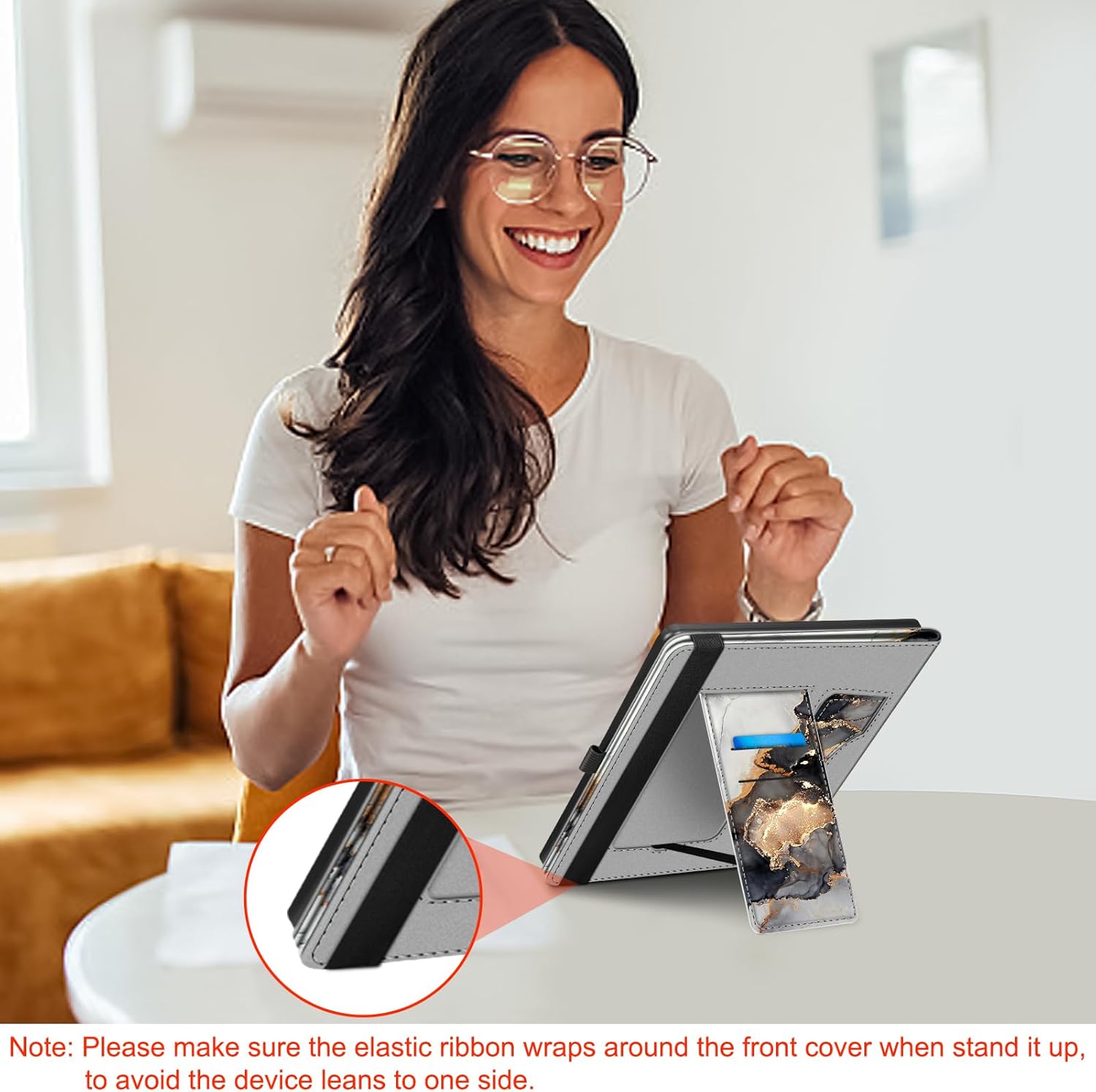 Fintie Stand Case for Kindle Scribe - Premium PU Leather Foldable Stand Cover Auto Sleep/Wake with Card Slot and Pen Holder for 10.2 Inch Kindle Scribe (2024/2022 Release), Cloudy Marble