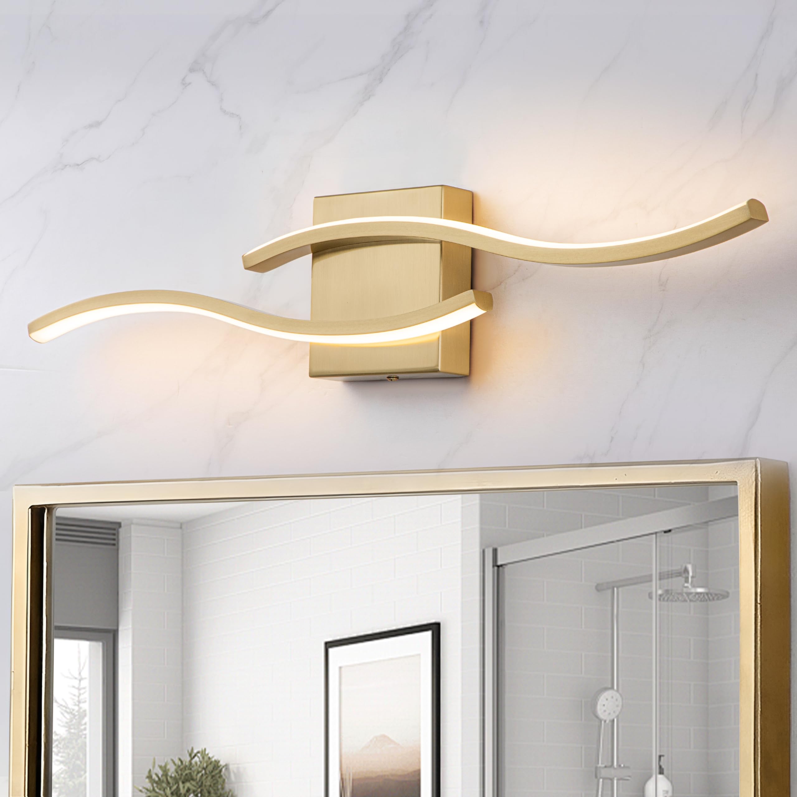 HUOKU Dimmable Gold Bathroom Light Fixtures, 24 inch Modern LED ...
