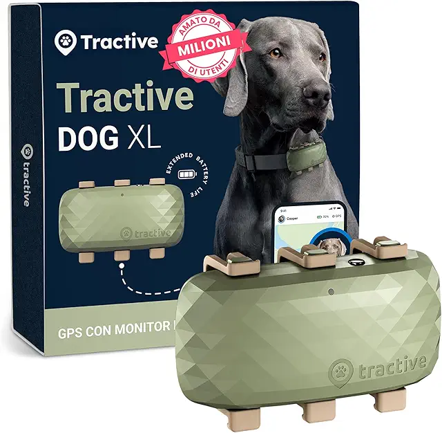 Collare GPS per Cani Tractive XL - Fino a 1 Mese Autonomia, Localizzazione Reale
