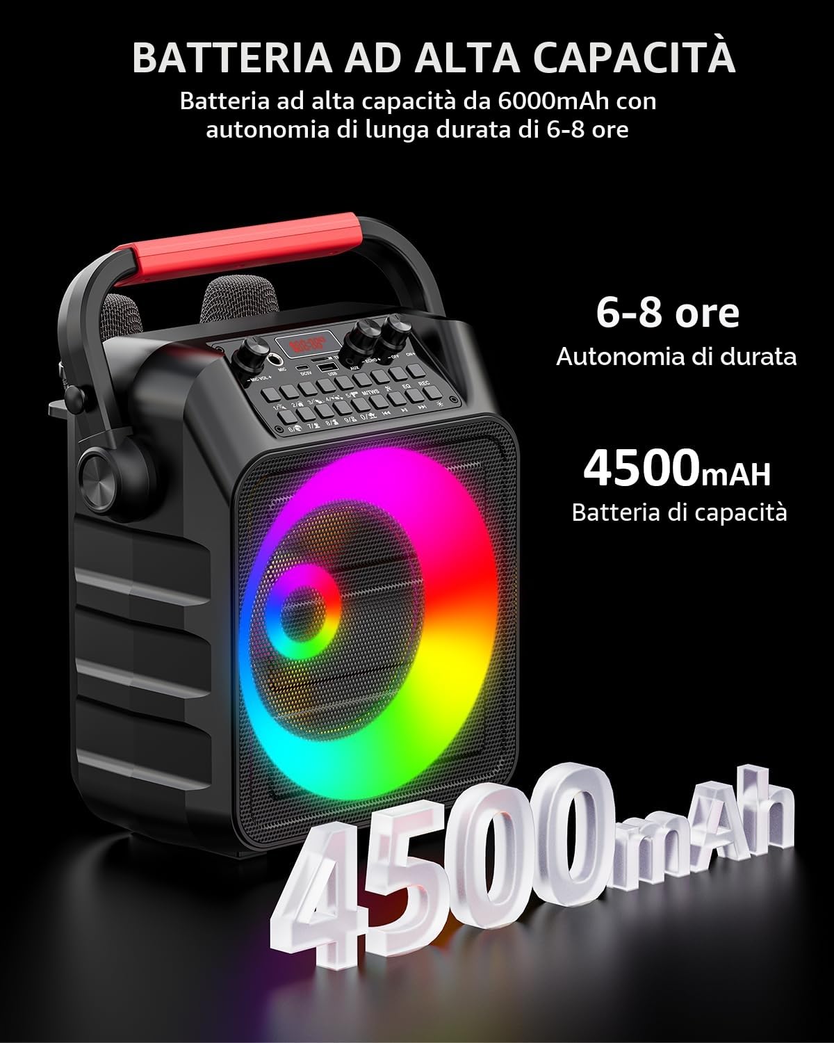 Karaoke con 2 microfono，Cassa Portatile Bluetooth con LED Luci,karaoke professionale completo,Ideale per Home Party e Regalo,Stereo TWS,Supporta USB/TF/AUX
