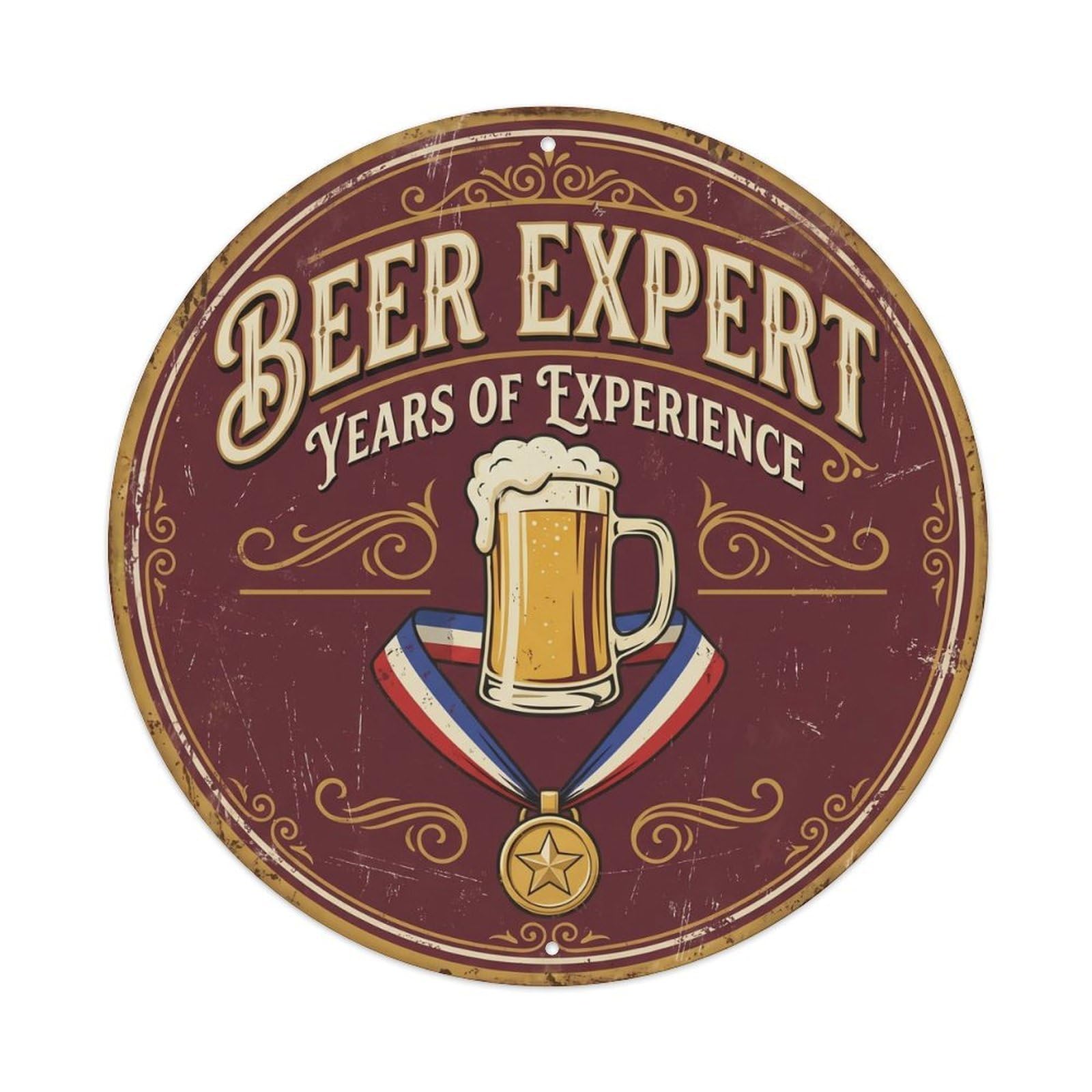 Retro Bar Style Expert Professional Lounge Beer Metal Tin Sign Plaque Wall Decor for Cafe, Club, Garden Round Metal Poster 8x8Inch