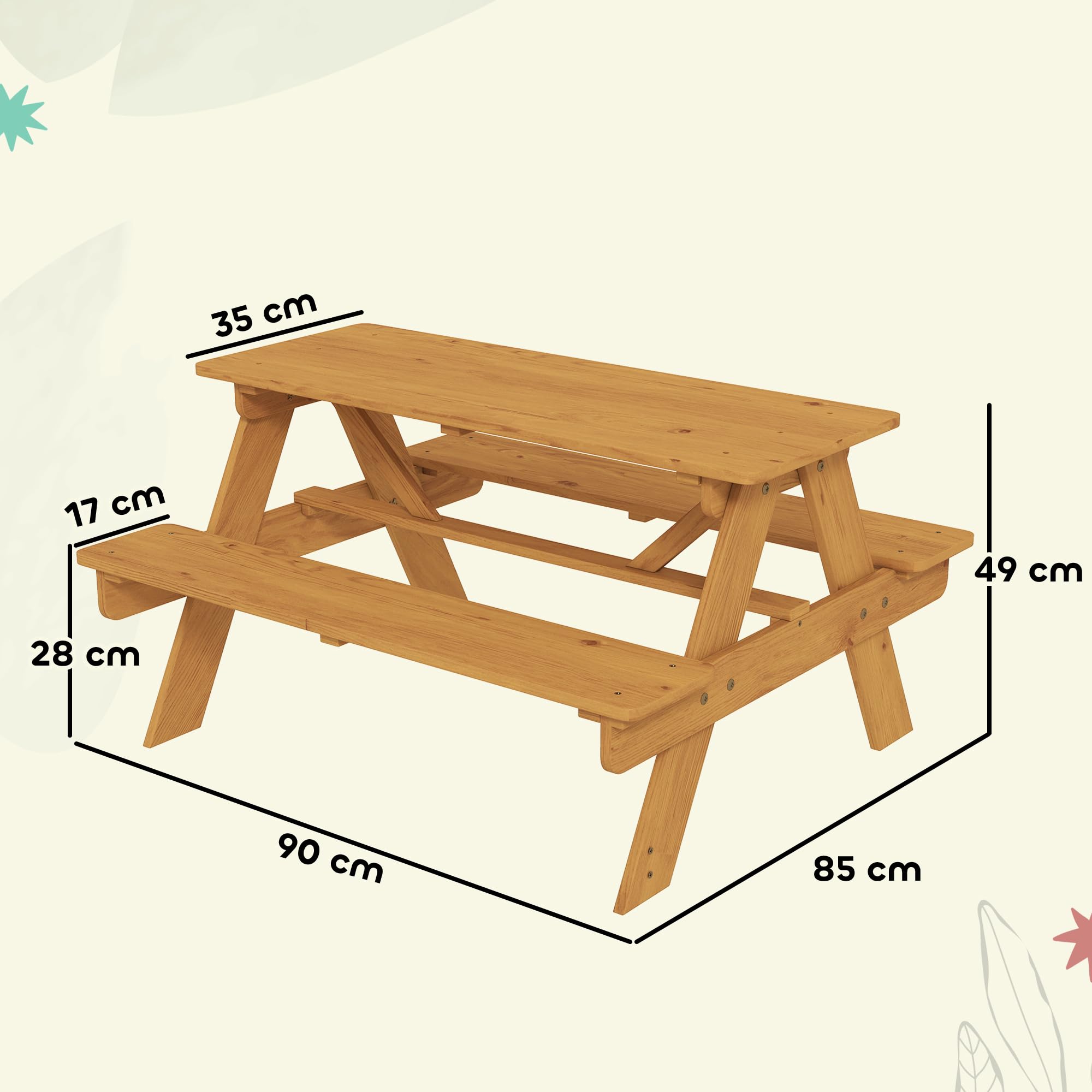 AIYAPLAY Ensemble Salon de Jardin extérieur Enfant, Table Pique-Nique Enfant avec bancs, Cadre en Bois Massif, pour Jardin, pelouse, Camping, Bois Naturel